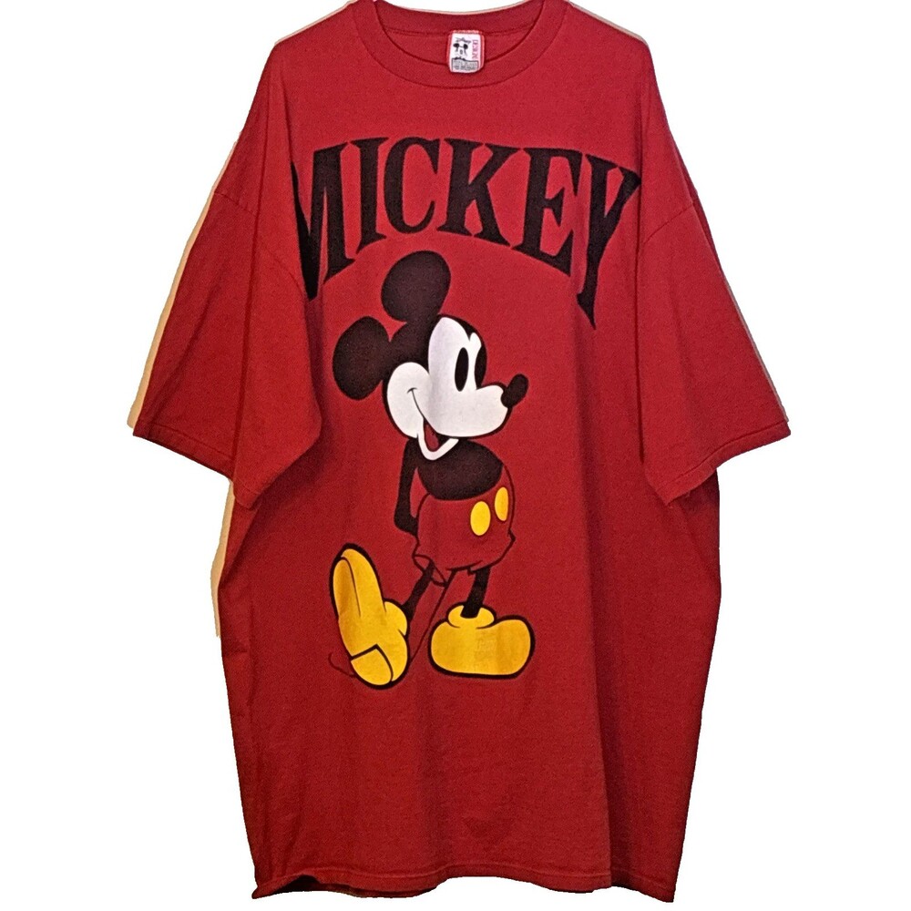 Vintage Disney Mickey Mouse Sleep Shirt OS Fits All Red Graphic Tee Made USA 90s